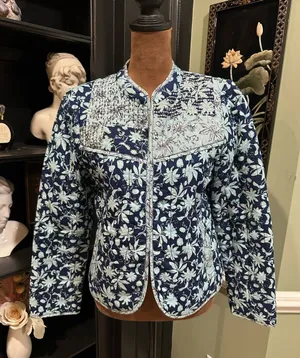Anthropologie Leifsdottir Blue Floral Quilted Boho Jacket – Size 8 thumbnail 1