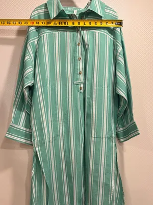 NWT Anthropologie Mint Green and White Striped Midi Shirt Dress Cotton thumbnail 7
