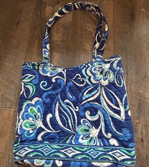 Vera Bradley Mediterranean Floral Quilted Cotton Tote Shoulder Bag Blue Green thumbnail 1
