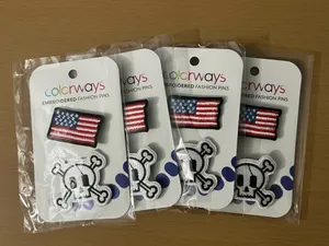 Colorways Embroidered Fashion Pins - US Flag & Skull thumbnail 3