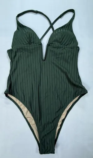 Shade & Shore Dark Green Ribbed One-Piece Swimsuit thumbnail 1