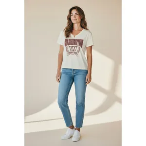 NFL Womens Graphic Tee Sz L Beige Washington Commanders Short Sleeve Football thumbnail 2