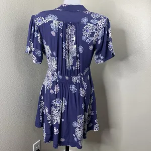 FREE PEOPLE Womens Sz S Floral Blue Hawaii Mini Fit & Flare Dress Pockets *Flaw thumbnail 5