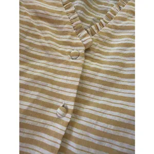 Andree‎ By Unit Women's Top Sz Sm White Yellow Stripe Cotton Ruffle Shirt Blouse thumbnail 3