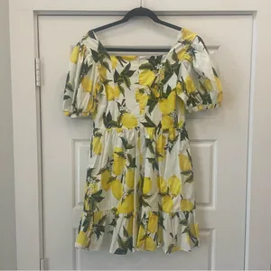 English Factory Lemon Puff Sleeves Mini Dress Size‎ Medium Cotton thumbnail 5