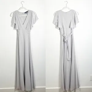 Lulu’s Dearly Loved Light Grey Flutter Sleeve Maxi Dress XS thumbnail 3