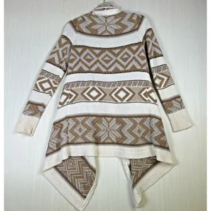 Old Navy Womens Small Brown Geometric Fair‎ Isle Waterfall Open Front Cardigan thumbnail 7