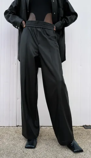 ZARA Black Faux Leather Wide Leg Pants Trousers thumbnail 7