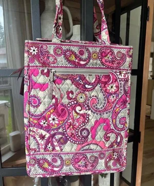 Vintage Vera Bradley Laptop Tote Bag Paisley Plaid case travel quilted pockets thumbnail 2