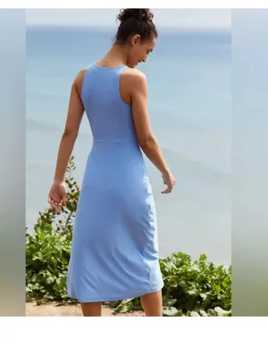 Beyond Yoga Featherweight Getaway Dress Flower Blue Tank Midi Womens Size XS thumbnail 9