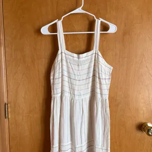LOFT Striped Tiered‎ Maxi Dress Womens 4 White Linen Blend Sleeveless Boho thumbnail 5