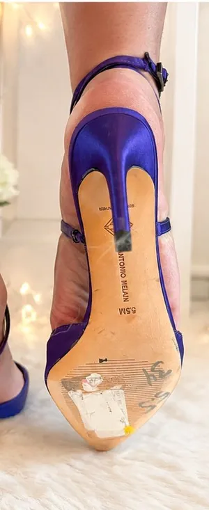 Antonio Melani Strappy Purple Satin High Heel Sandals with Ankle Buckle thumbnail 1