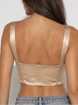 Gold Satin Bustier Corset Crop Top Y2K thumbnail 3