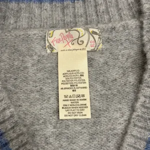 Free People‎ All Star Stripe Poncho Vest Gray Blue V-Neck Side Tie Tassels OS thumbnail 13