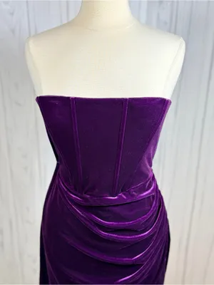 LULUS Glamorous Celebrations Dark Purple Velvet Strapless Tulip Dress, XL thumbnail 6