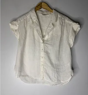 Veronica Beard White 100% Linen Short Sleeve Button Down Top Shirt Size M thumbnail 1