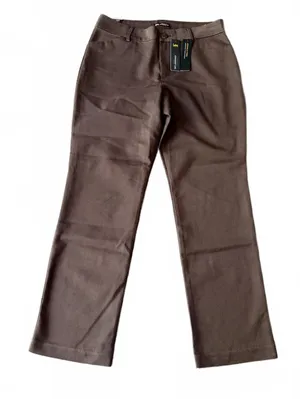 Lee NEW Women's Casual Dress Pants Size 12 Relaxed Fit Brown Herringbone City thumbnail 2
