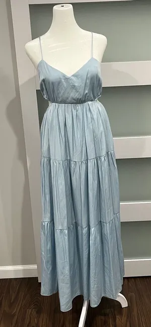 And‎ Now This Spring Maxi Dress Blue Smocked Bodice Cutout Spaghetti Strap XS thumbnail 1
