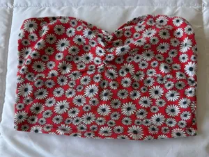 🔥🌼 Y2K Daisy Dream Strapless Bandeau Top – Red Floral Forever 21 Small 🌼🔥 thumbnail 1