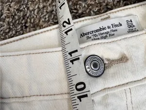 Abercrombie & Fitch Cream 70s Vintage Flare Jeans Womens 24 Ultra High Rise Fall thumbnail 3