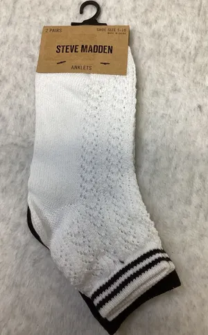 Steve Madden Womens 2 Pack Anklet Socks Black White Pointelle SMSKL1131 5-10 thumbnail 1