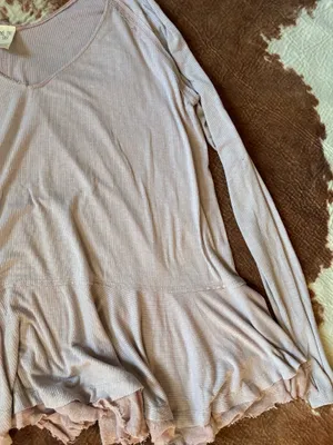 We The Free Tangerine light pink light weight long sleeve frilly blouse Size large thumbnail 2