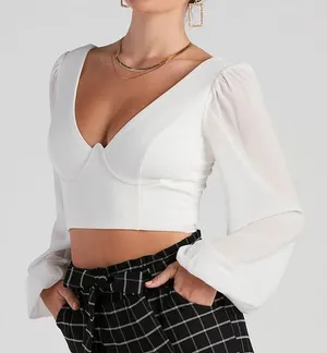 Windsor Chiffon sleeve crop top size small thumbnail 1