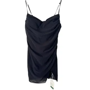NWT Halara Black Chiffon Ruched Spaghetti Strap Mini Dress Size Large thumbnail 2