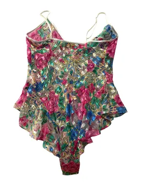 Victoria's Secret size medium Multicolor Floral Chemise lingerie one piece gold thumbnail 9