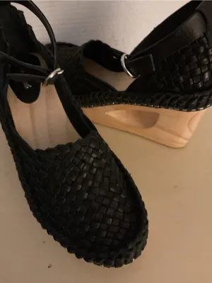 Free People women Black leather Woven Ankle-Strap Platform Wedges sandals US 8 thumbnail 12
