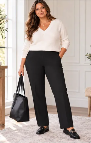 NWT L.L.Bean 2X Black Straight Leg Pants Stretch Cotton Plus Size Workwear thumbnail 1