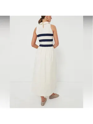 Tuckernuck Ivory Stripe Marina Midi Dress Small Collared Coastal Nautical Prep thumbnail 4
