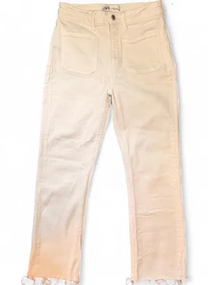 Zara Women’s Size 2 White Cropped Straight Leg Jeans Raw Hem High Rise Denim thumbnail 1