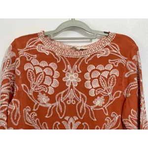 Solitaire Blouse XL Orange Floral Embroidered 3/4 Sleeve Cottage Core Boho thumbnail 2