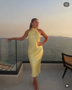 Zara butter Yellow Backless Halter maxi Dress holiday evening wedding thumbnail 10