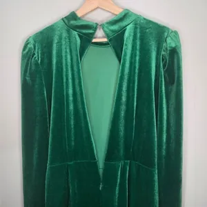 Eloquii Emerald Green Velvet Dress 16 Faux Wrap Ruched Holiday Cocktail Midi thumbnail 6