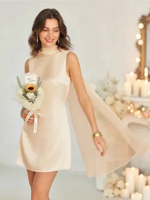 Rihoas Apricot Boat Neck Tie Satin Mini Dress thumbnail 5