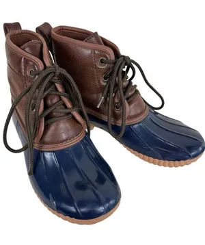 Capelli Brown Navy Rubber Faux Leather Lace Up Ankle Duck Boot Winter Size‎ 6 thumbnail 1