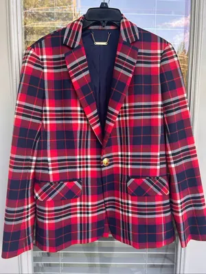 Trina Turk Plaid Blazer Red Muli Size 6 thumbnail 1
