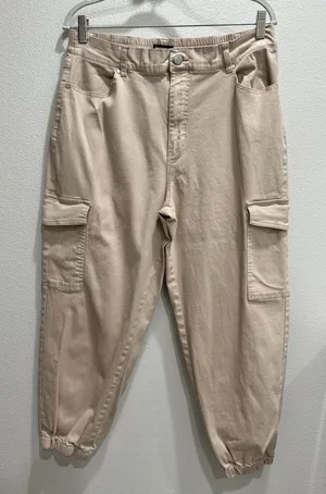 d. jeans Beige Cargo Joggers with Elastic Cuffs thumbnail 1