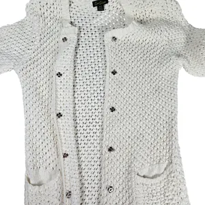 Cartise Womens Medium Cream Cotton Knit Crochet Button Front Cardigan Duster‎ thumbnail 3