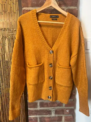 Warm Knit a Mustard Cardigan Sweater thumbnail 4