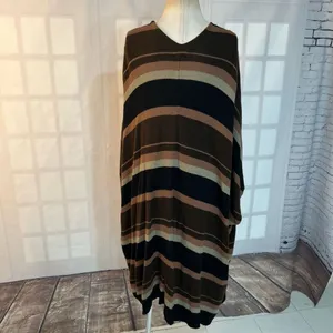 KK Intl. Brown Stripes Knit Open Front Poncho Long Cardigan Sweater Size XL thumbnail 5
