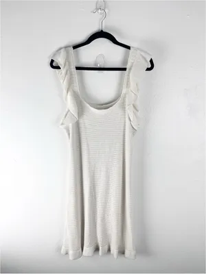 ANTHROPOLOGIE Cream Ruffle Shoulder Straps Hem Trim Dress Size Large Casual Boho thumbnail 2