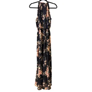 Lulus Feel the Music Midnight Blue Floral Print Halter Maxi Dress NWOT S thumbnail 5