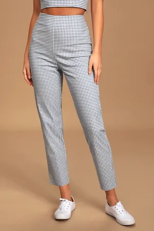 Lulus Blue Gingham Trousers thumbnail 1