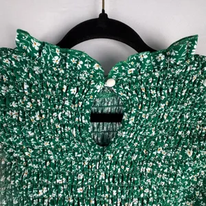 SHEIN Curve 2XL Green Floral‎ Smocked Mock Neck Sleeveless Midi Dress Ruffle Hem thumbnail 6