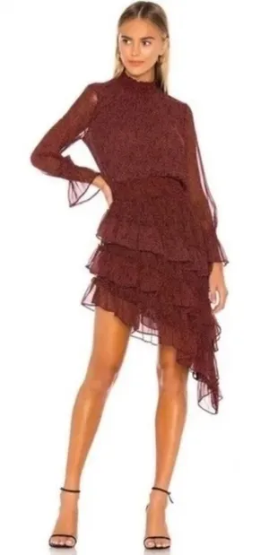 Misa Los Angeles Savanna Asymmetrical Ruffle Mini Dress Red Banana Leaf Small thumbnail 1