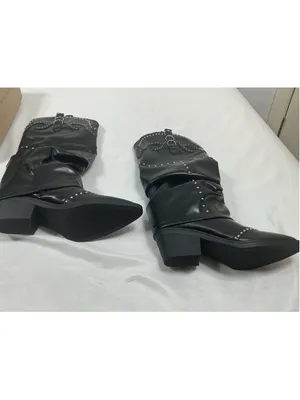 IDIFU Women’s Black Western knee high Studded Buckle Pointed Toe Boots 8 thumbnail 2