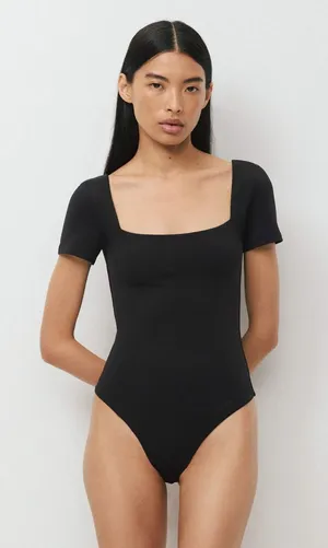 Aritzia Original Contour Manner Squareneck bodysuit black minimalist classic L thumbnail 1